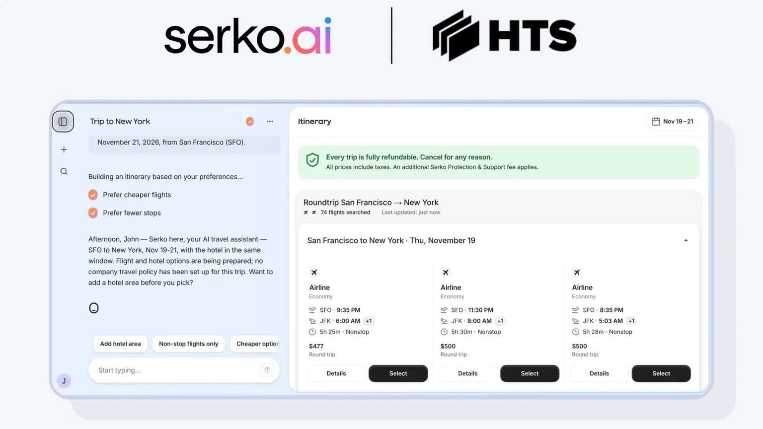 HTS ve Serko.ai corporate travel için CFAR ve 1.4M mülk Lodging API entegre etti haber görseli